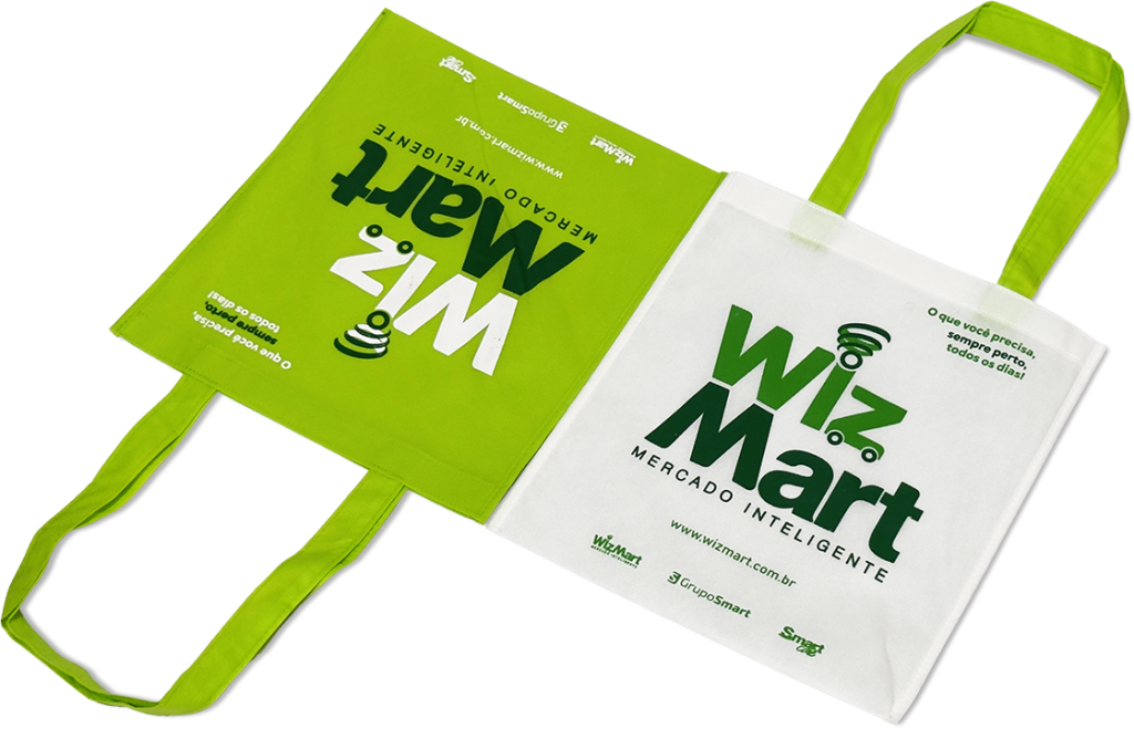 Sacola de TNT Personalizada Wizmart Branca e Verde